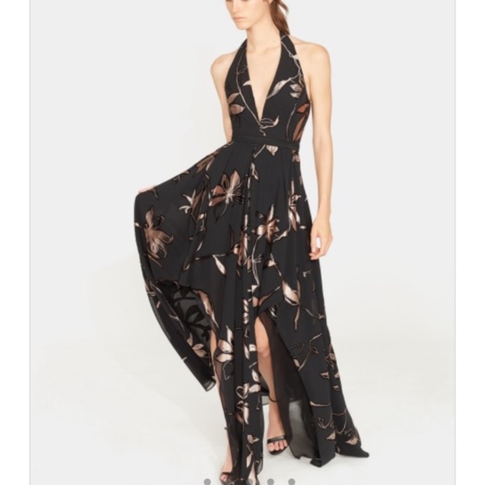 Halston Heritage Halter Floral Burnout Dress